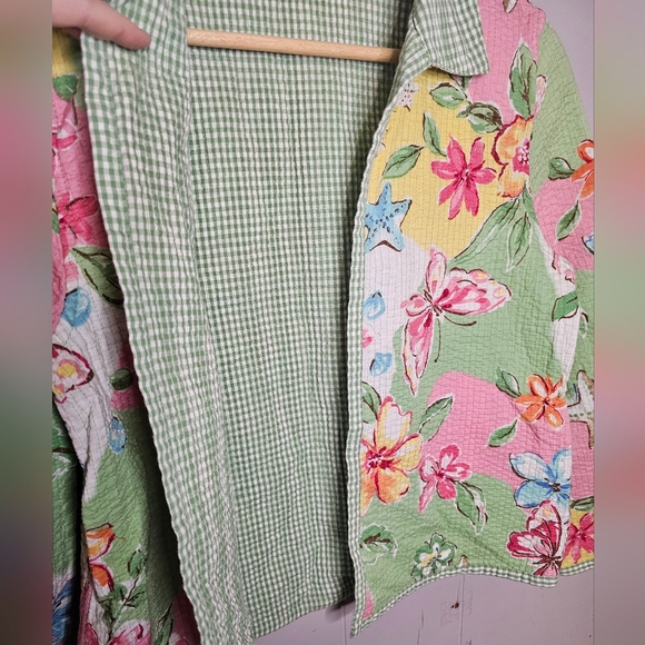 Vintage Alfred Dunner Floral Pink Green Quilted Reversible Jacket, 8 Petite - Picture 3 of 5